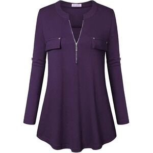 Bulotus Women's Zip Front V-Neck Roll Tab Sleeve Tunic Top Plus Sz 2XL NWT